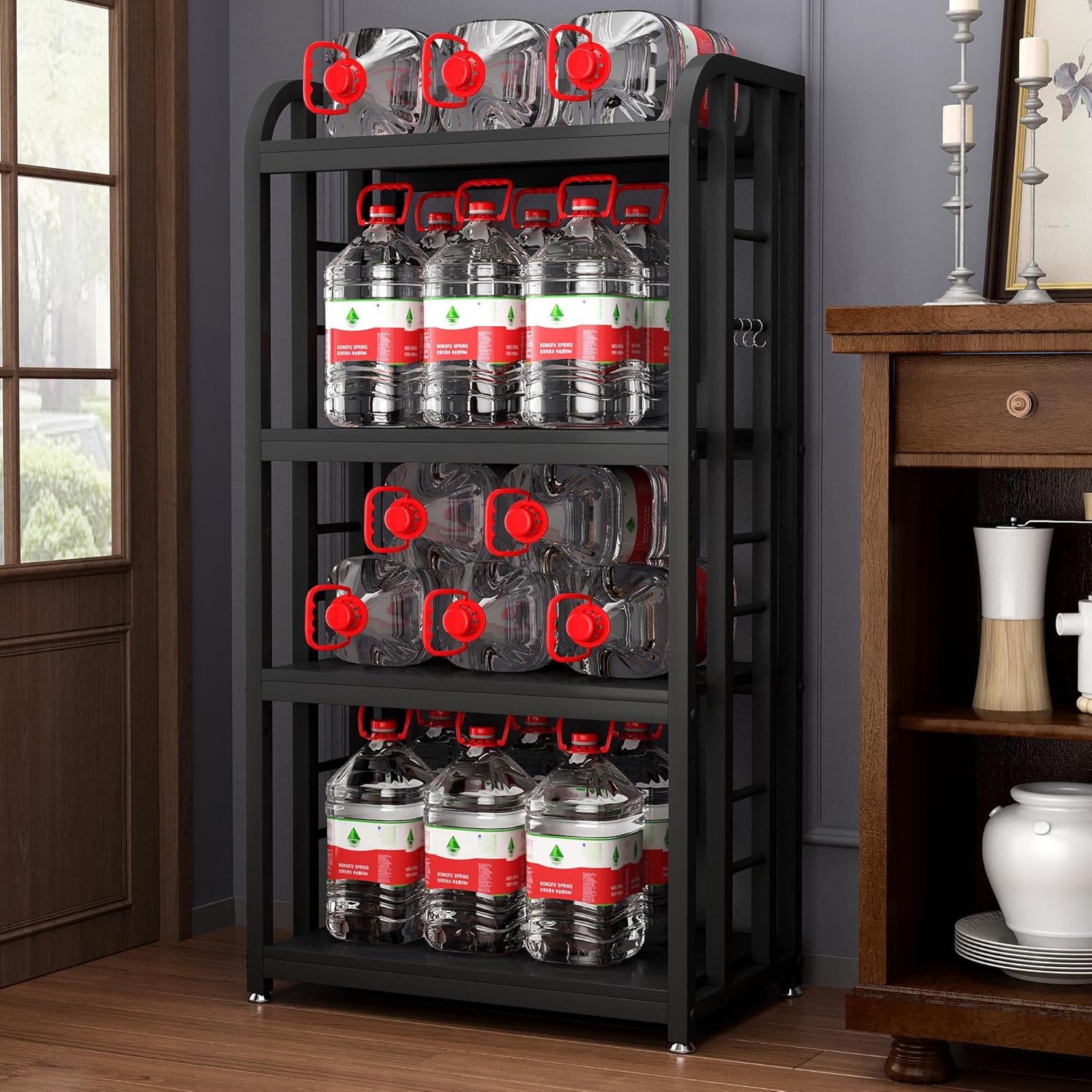 4-Tier Kitchen Baker's Rack, Free Standing Microwave Oven Stand Utility Storage Shelf Island Coffee Bar for Living Room, Home Office (Black)