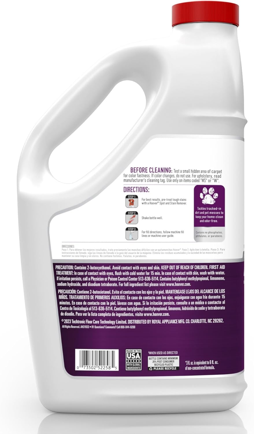 Hoover SmartWash Automatic Carpet Cleaner Spot Chaser Stain Remover Wand, Purple, Large & Oxy Spot Chaser Refill, 32 oz, AH31604, White & Pet Carpet Cleaning Solution, White, 128 fl oz