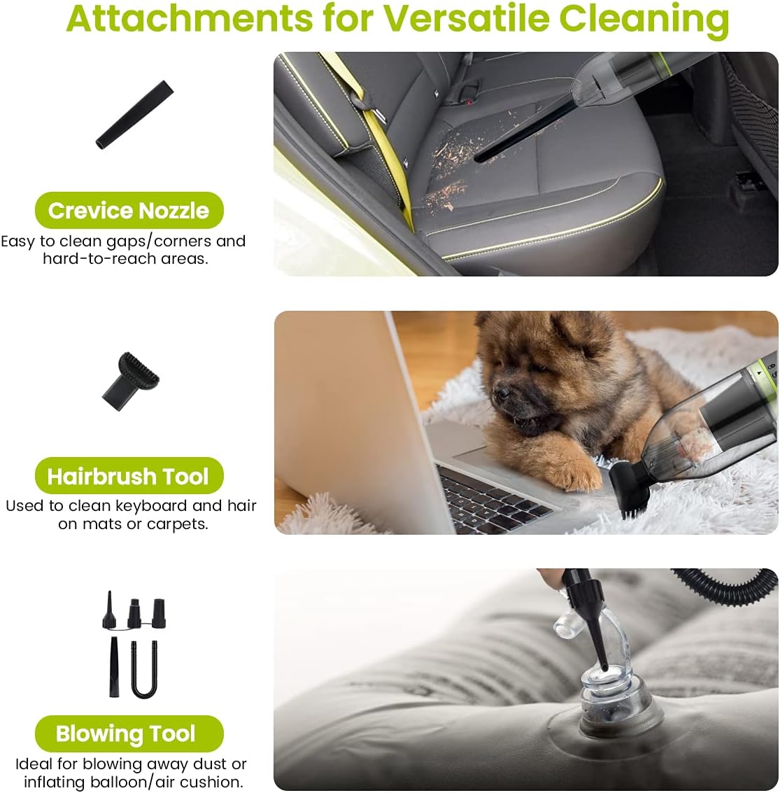 Handheld Vacuum Cleaner Cordless, Hand Vacuum&Air Blower 2-in-1, Mini Portable Hand Held Vac with 6500PA Strong Suction Rechargeable Li-ion Battery for Pet Hair, Home and Car, 2 Speeds