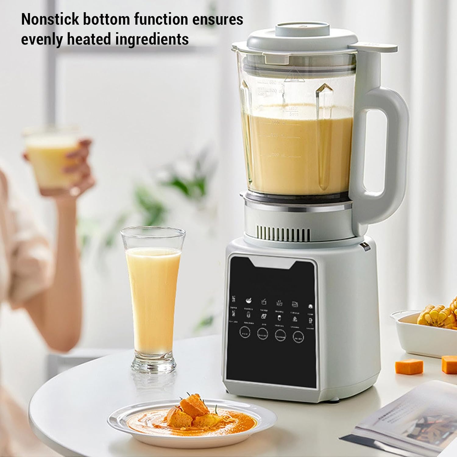 POCREATION Soy Milk Blender, Multifunctional Nut Milk Maker Machine with 24H Timer Keep Warm, 1200W 1650ml Capacity for Family Meals, ABS SUS, White (US Plug 110V)