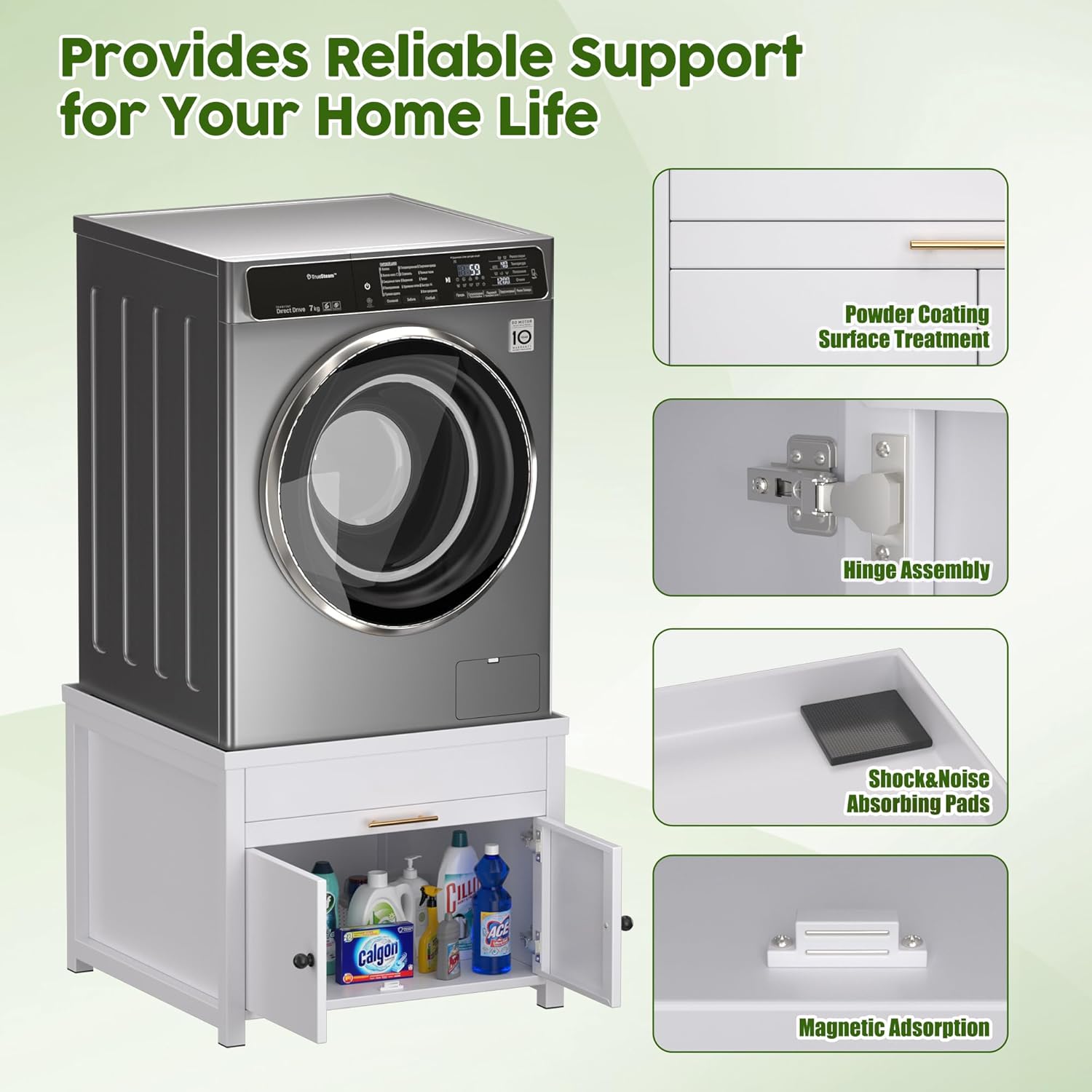 Washer and Dryer Pedestals, Washer and Dryer Stand with Door, Heavy Duty Metal Washing Machine Stand with Laundry Basket Shelf, Universal Fit Anti-Vibration Laundry Pedestal, 810 LBS Capacity