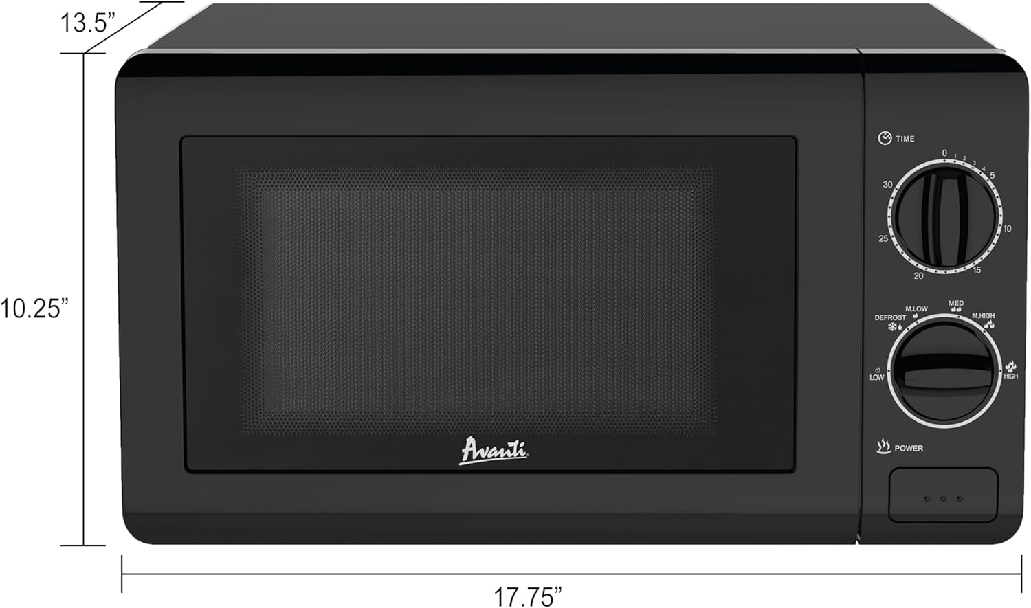 Avanti Microwave Oven 700-Watts Compact Mechanical with 5 Power Settings, Defrost, Full Range Temperature Control and Removable Glass Turntable, 0.7-Cu.Ft., Black