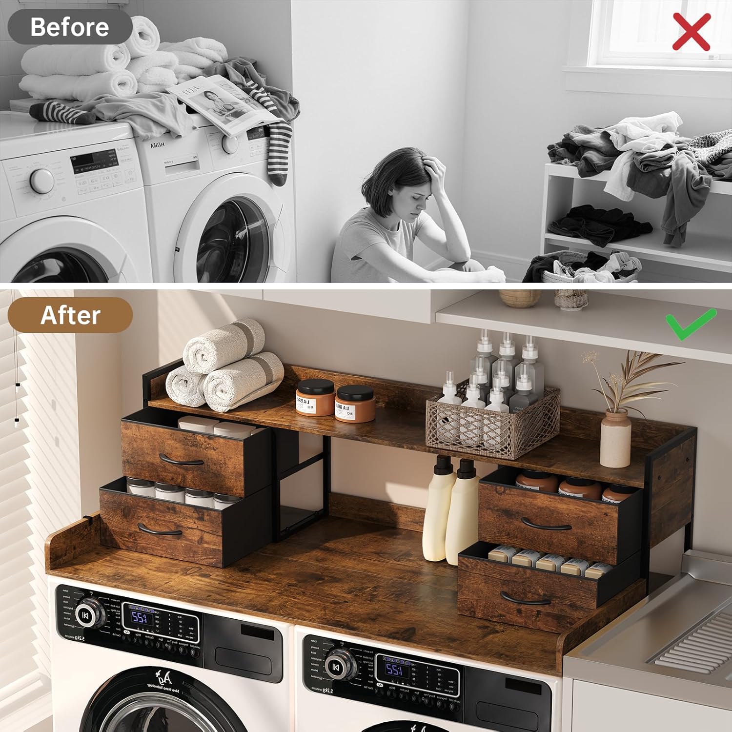 4 Drawers Washer Dryer Countertop with Shelf, 27.5