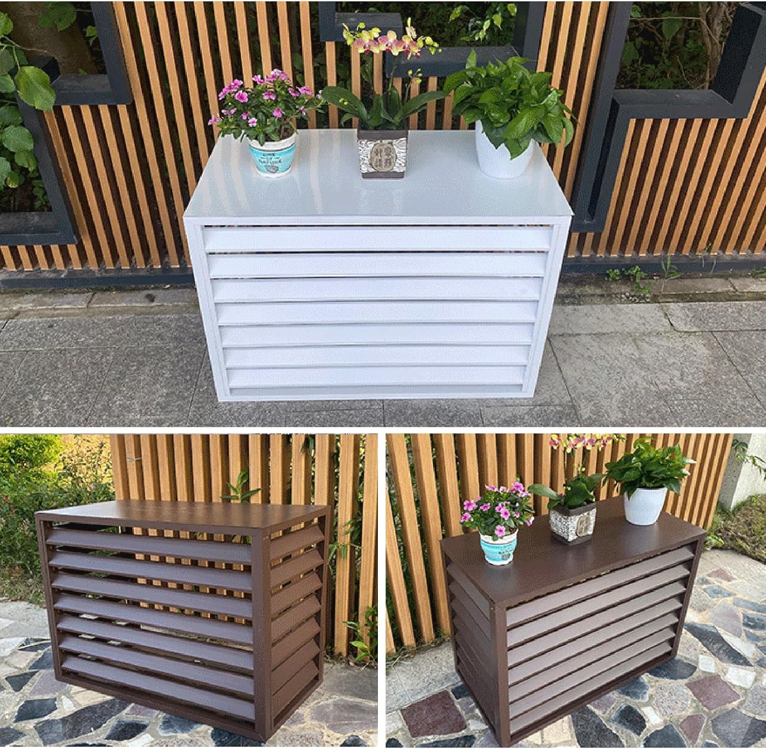 Outdoor Air Conditioner Cover For Outside Units, Window Aluminum Privacy Fence Panels, Trash Can Enclosure Flower Stand Decorative Air Conditioning Cover For Patio Lawn ( Color : Grey , Size : 2 3P