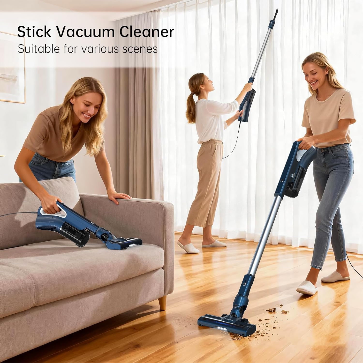 Corded Stick Vacuum Cleaner for Home Pet Hair, 600W 16.7Ft Cable Ultra-Lightweight Vacuum Cleaner with Powerful Suction for Carpet Tile and Hard Floor Handheld Vac(VA002)
