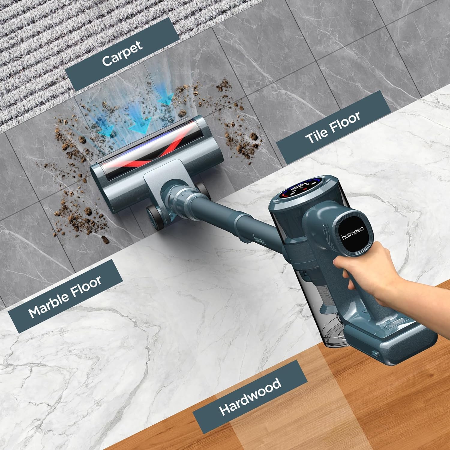 Cordless Vacuum Cleaner,33KPA/400W Powerful Stick Vacuum with Auto Suction Mode,Max 50Mins Runtime,LED Display,Rechargeable&Anti-Tangle,Lightweight Vacuum Cleaners for Home/Pet Hair/Carpets/Hard Floor