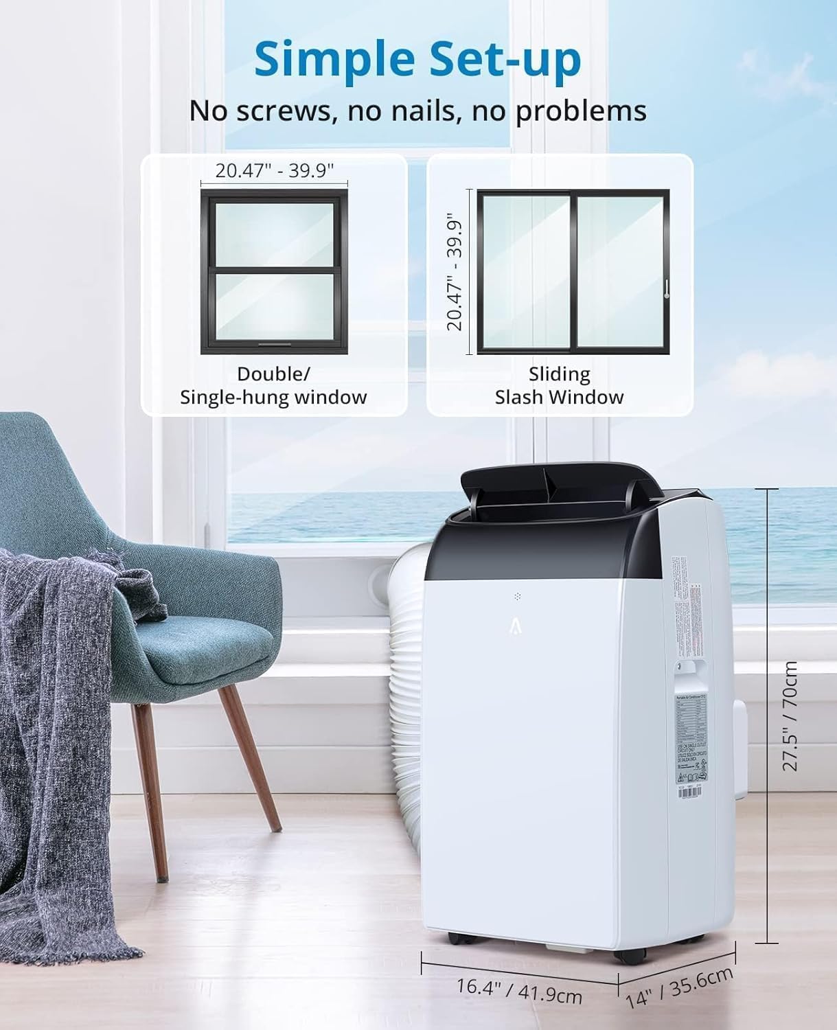 Portable Air Conditioner 12,000 BTU - Dehumidifier & Cooling Fan for 400-550 Sq Ft Rooms, Includes Portable AC Unit Window Kit for Bedrooms Office Home(ASHRAE-rated)