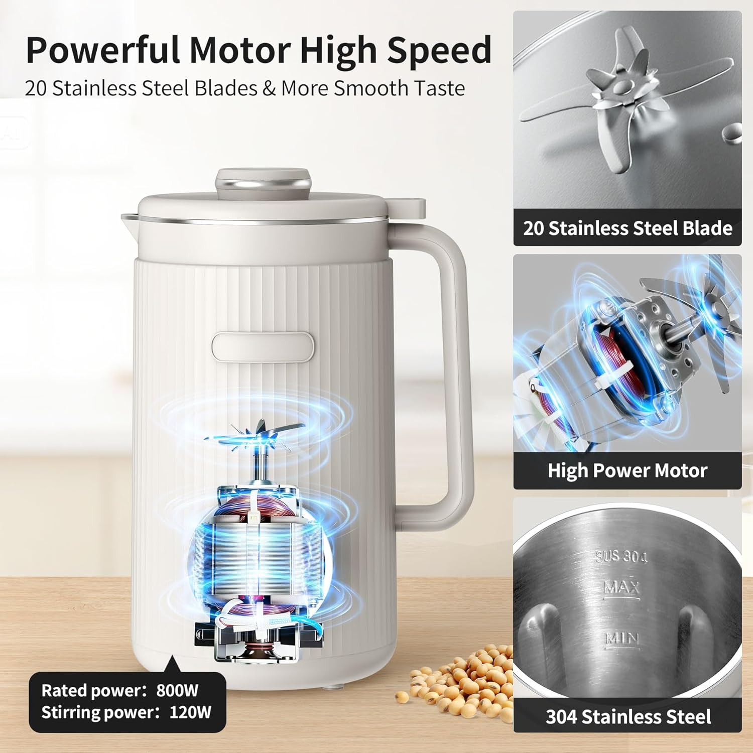 VBGK 8 in 1 Automatic Nut Milk Maker Blender with 20 Blades, 40oz Homemade Coconut, Soy, Oat, Almond, Plant Based Milks and Non-Dairy Beverages with18H Delay Start/Keep Warm/Boil Water/Self-Cleaning