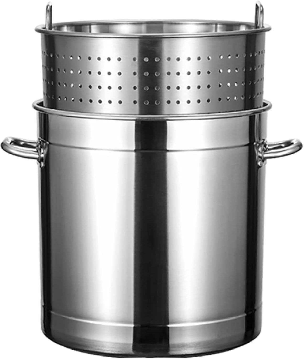 Stainless Steel Stockpot for Crawfish Seafood Turkey Fryer Pot with Strainer Basket and Lid for Steaming Crab Lobster Outdoor Cooking/Siliver / 50L (Siliver 70L)