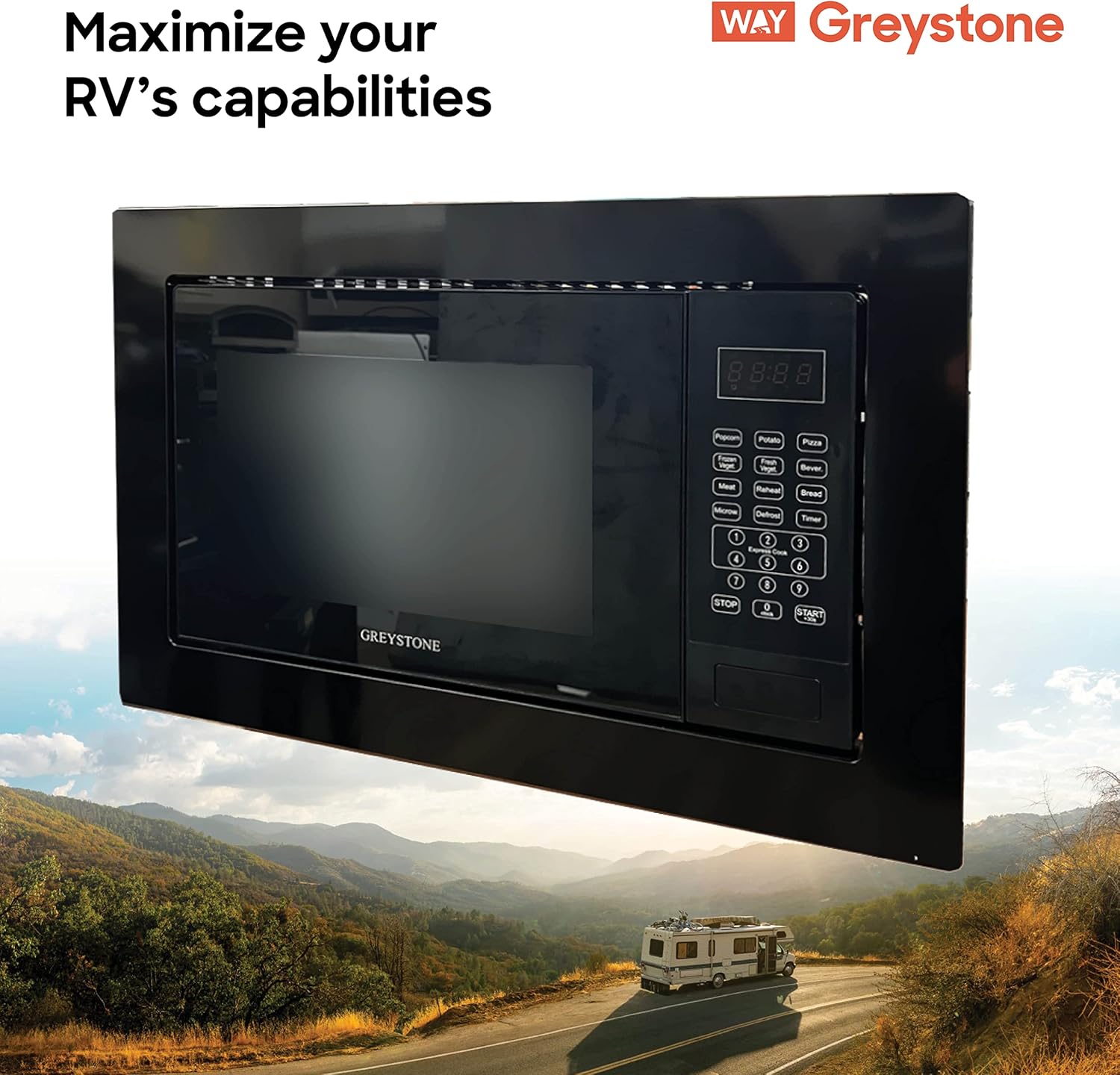 Greystone 0.9 Cubic Foot, Built-In Microwave, Digital Touchpad, LED Display, Includes Trim, Black