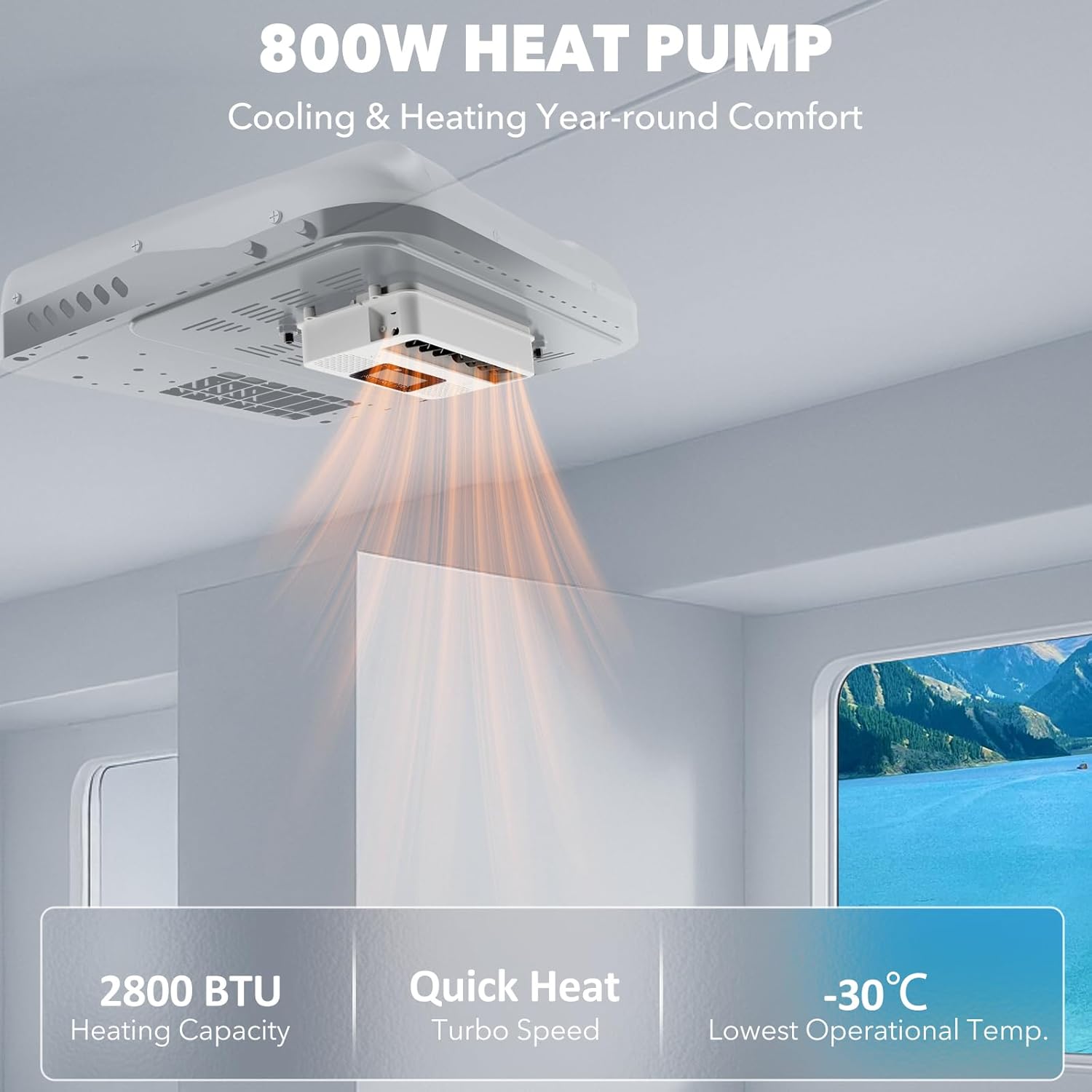 12V AC Unit 8700BTU RV Air Conditioner Scroll Compressor Ultra Quiet 12V RV AC for Trucks Vans Campers Cooling & Heating System