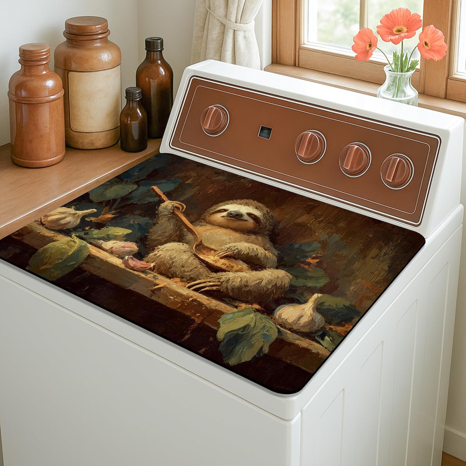 Fanciful Washer Dryer Top Protector Mat, Playful Animal Design Laundry Machine Covers, Charming Fabric Anti-slip Waterproof Washer And Dryer Mats for Home 20x24 Inch