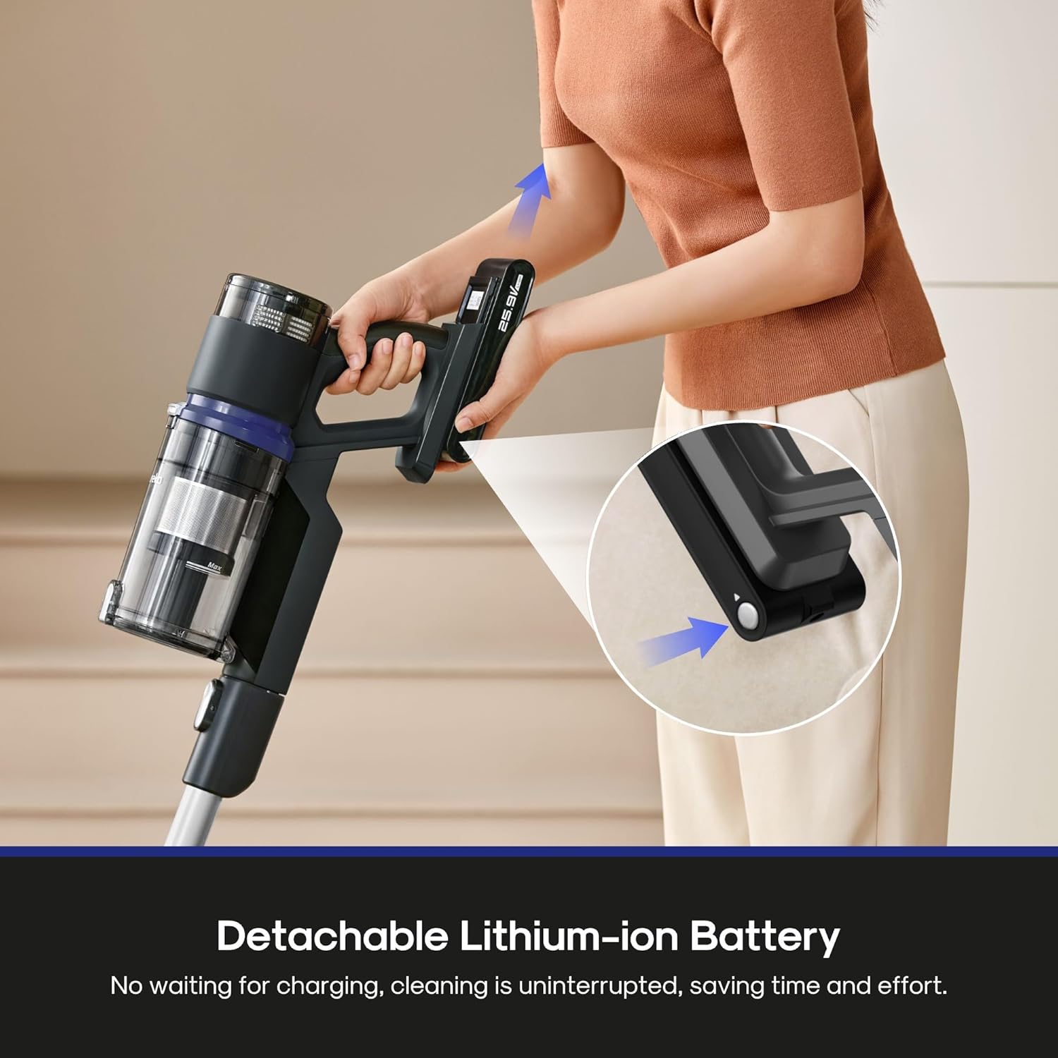 Eureka Cordless Vacuum Cleaner, Anti-Tangle Brushroll, Rechargeable Stick Vacuum, Lightweight for Carpet, Hard Floor, Pet Hair, Black NEC451BL