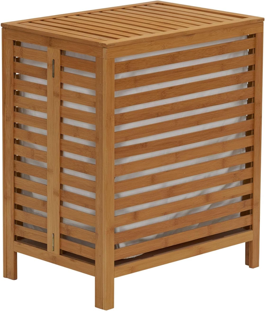 Household Essentials Bamboo Laundry Hamper, Slated Hamper with Natural Cotton Bag, Removable Bag and Foldable Frame, Chic and Environmentally Friendly