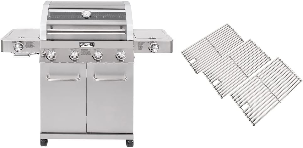 Monument Grills Larger 4-Burner Propane Gas Grills Stainless Steel Cabinet Style with Infrared Side Sear & Side Burners with Stainless Steel Cooking Grids(2 Items)