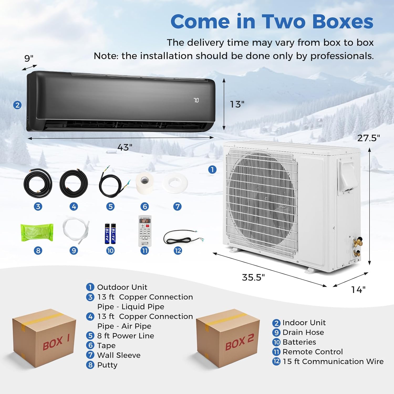 ARLIME 24000 BTU Wifi Enabled Mini Split Air Conditioner, 21 SEER2 208-230V Ductless Inverter AC w/ 2 Ton Pre-Charged Heat Pump & Installation Kit, Cools Up to 1500 Sq.Ft, Works with Alexa (24000 BTU)