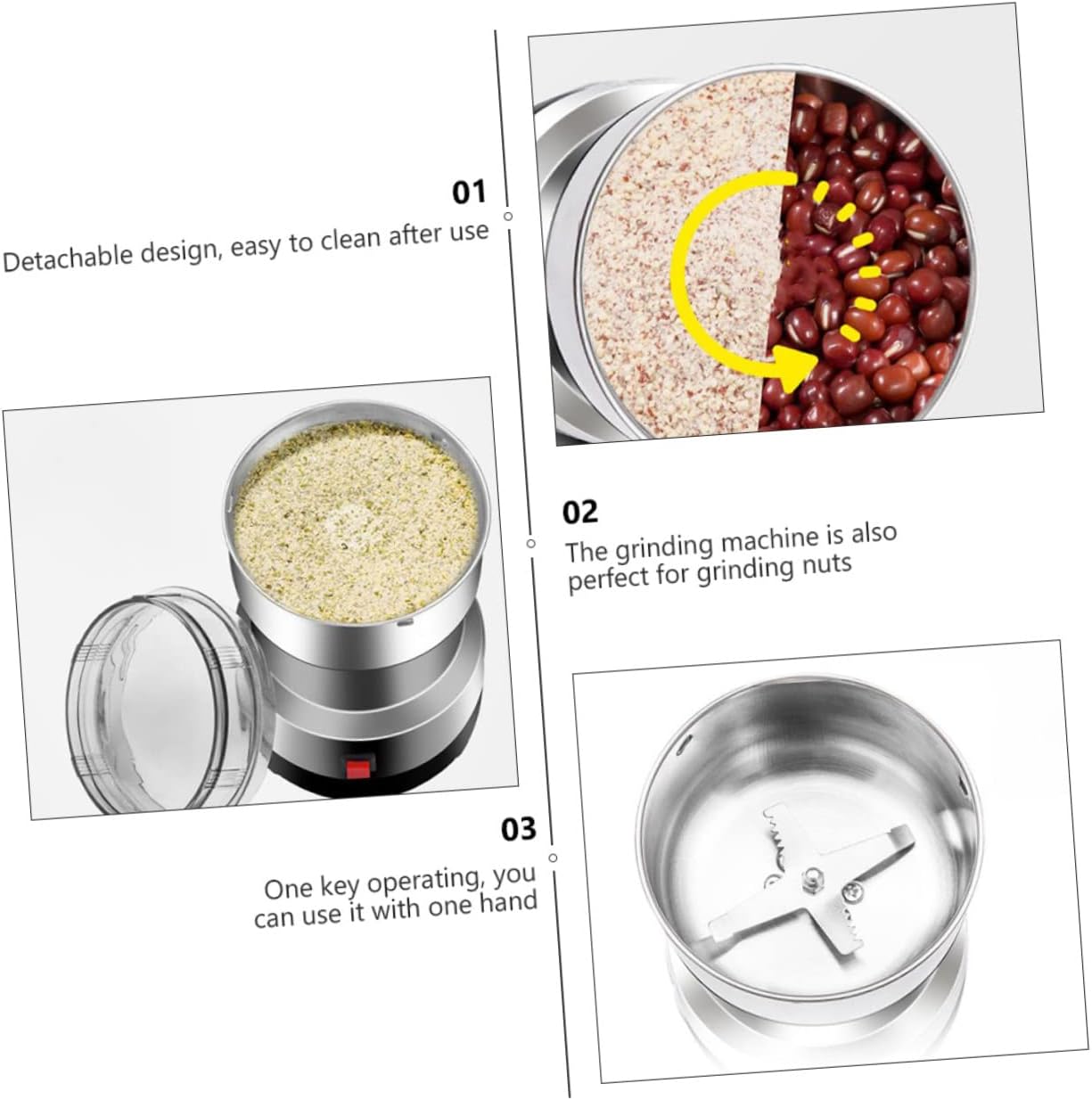 BESTYASH Stainless Steel Household Grinding Machine for Spices and Grains Ultra-Fine Powder Mill Compact Design for Home Use Silver