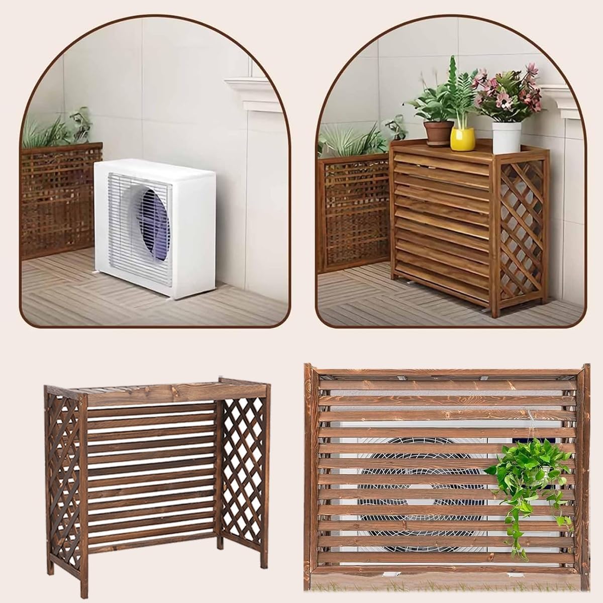 Air Conditioner Cover for Outside Units Stable Free Standing AC Fence Screen Wooden Storage Shelf for Outdoor Condenser Flower Shelf Decorative Easy to Install(Black,L96cm*W40cm*H89cm)