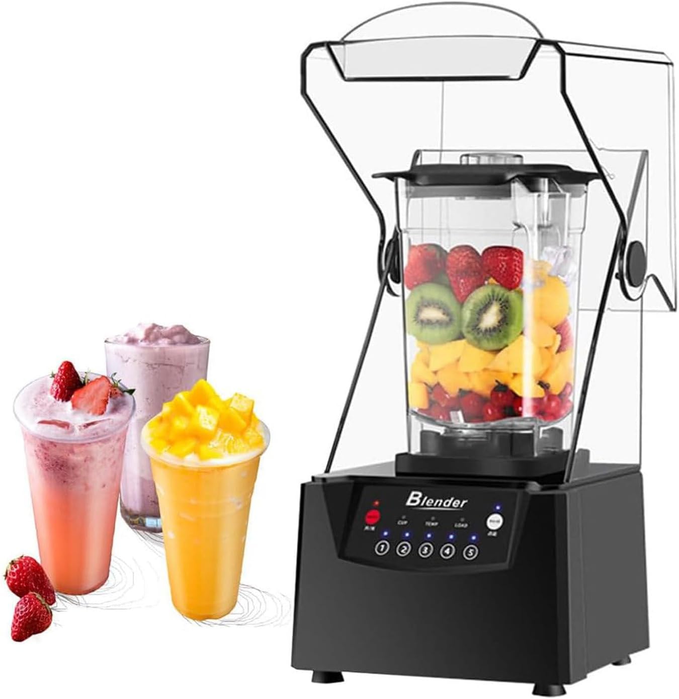 Blender for Smoothies, Commercial Blender 2L Smoothie Machine Fruit Juice Smoothie Maker with Smart Touch Screen Adjustable Speed for Home Restaurants Hotels