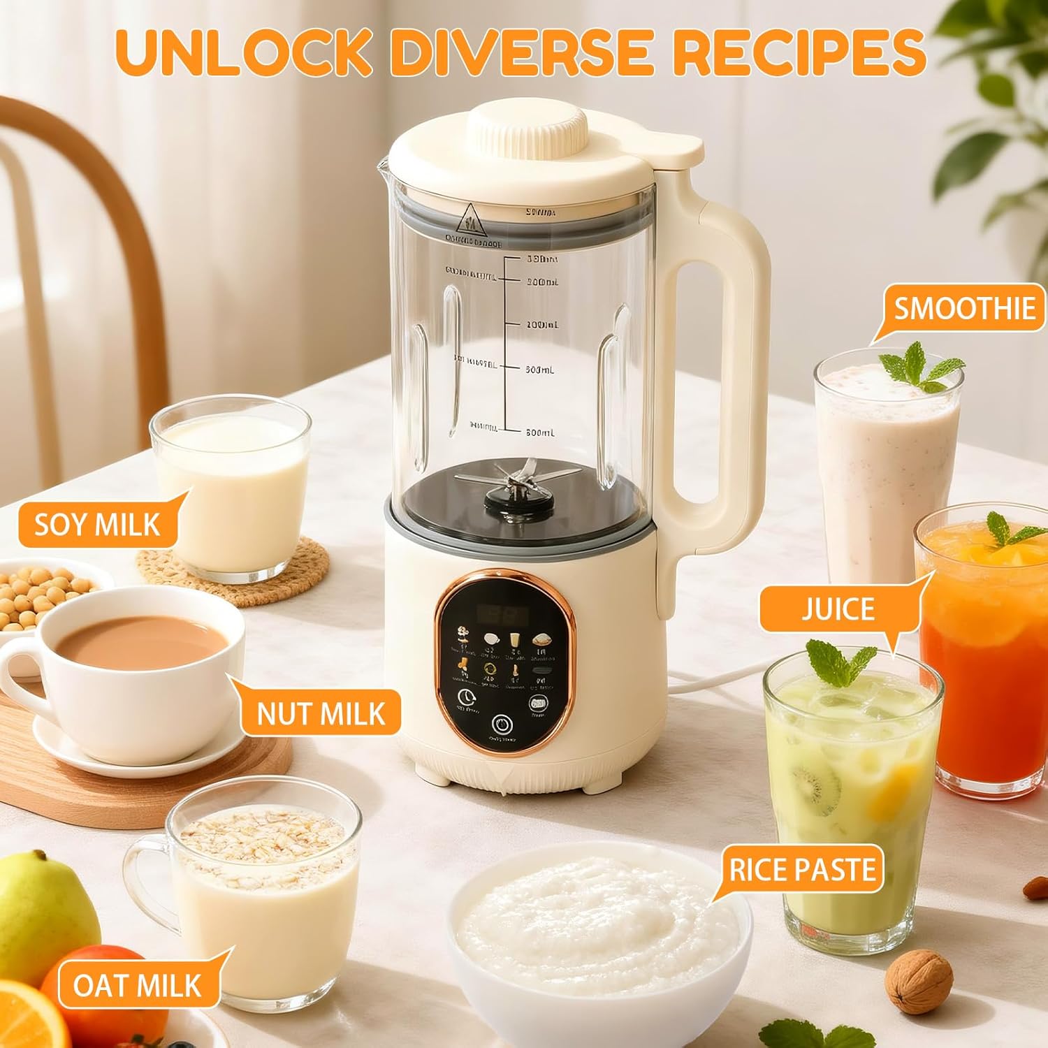 50oz Nut Milk Maker Machine, Soy Milk Maker, 800W |12 Hours Timer |Auto-Clean, 10 in 1 Homemade Automatic Plant-Based Milk, Soy, Almond, Oat Milk, Tomato Juice & More