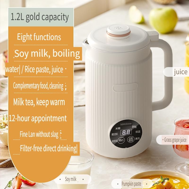 Automatic Soy Milk Maker, 650W, 1000ml Capacity, 8 Programs, Self-Cleaning Blender with 10-Blade Grinder, White (Skin color: 1.2 liters, American standard 110V (English Version))