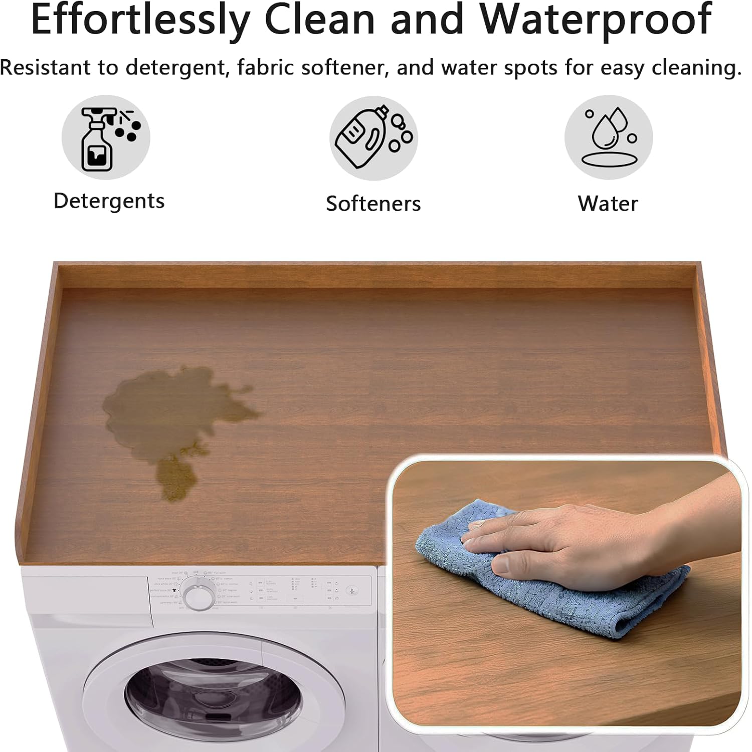 Fabuday Wood Washer Dryer Countertop for Laundry Room - 54'' W x 27.5'' D x 3.2'' H Laundry Counter Table for The Top with Edge, Storage and Organization Over Washing and Dryer, Satin Walnut Finish