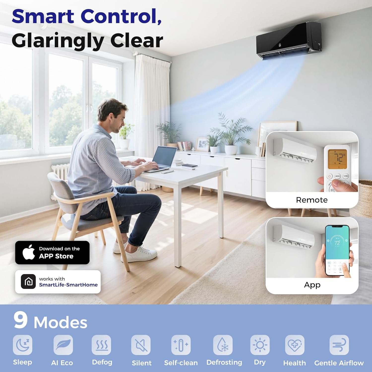 Mini Split Air Conditioner - 18000 BTU Ductless Mini Split Ac/Heating System, 230V 21 SEER2 Wifi Enabled Inverter, 1250Sq.Ft, Split AC Unit with Precharged Heat Pump, R454B with Installation Kit