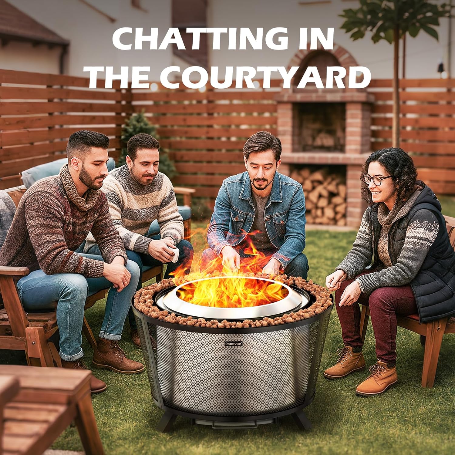 29” Large Capacity Smokeless Fire Pit for Outside,Heavy‑Duty Wood Burning Firepit with Dual‑Wall Design, Mesh Shield, Pull‑Out Ash Pan, Stylish Patio for Backyard Gatherings
