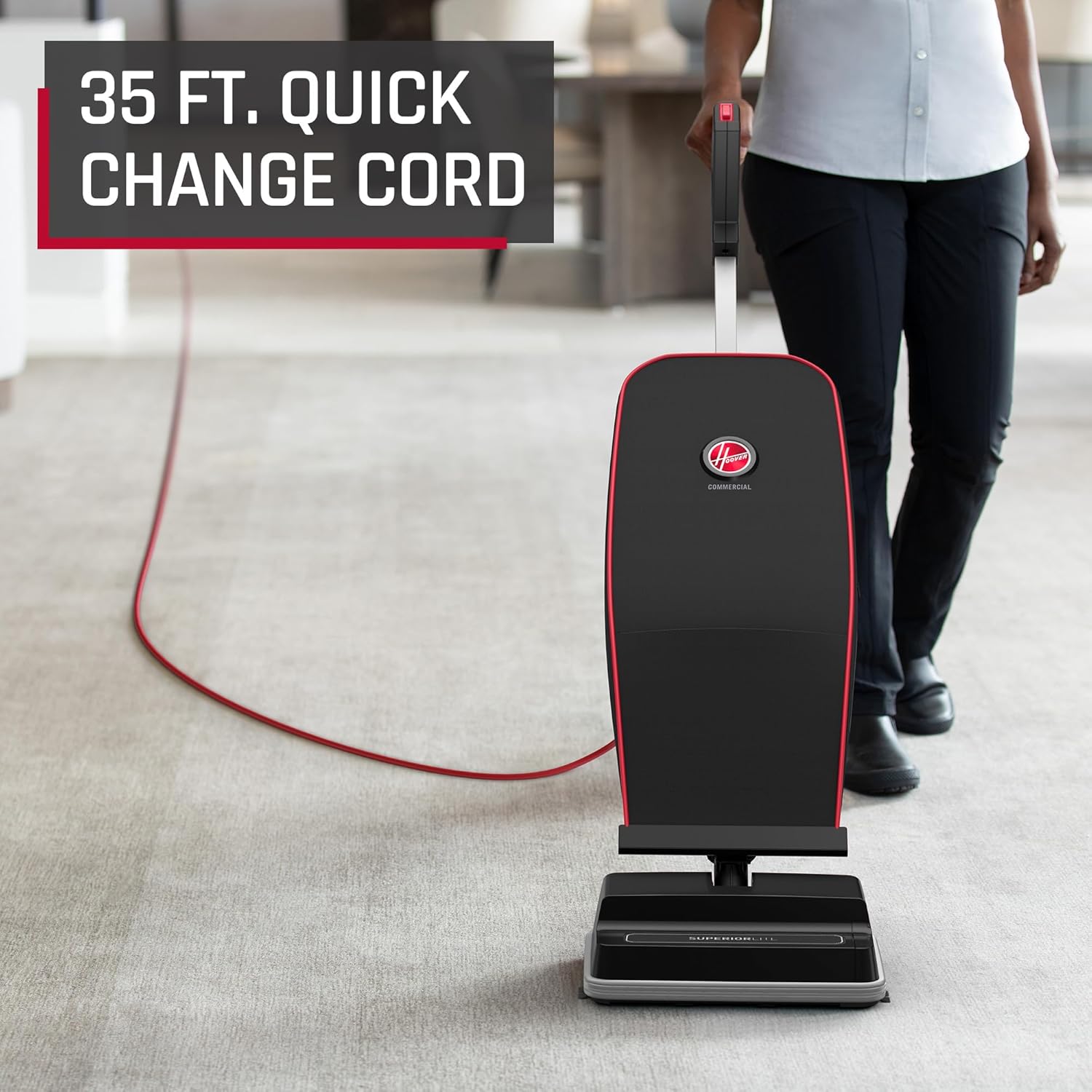 Hoover Commercial Superior Lite Upright Vacuum Cleaner, Bagged Professional Pro Grade, for Carpet and Hard Floor, CH50200, Black