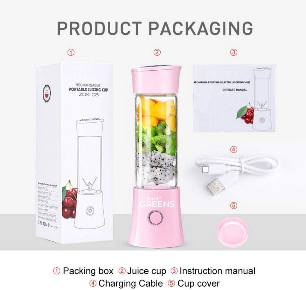 Portable Glass Blender Juicer Smoothie Maker USB 16oz Borosilicate Glass