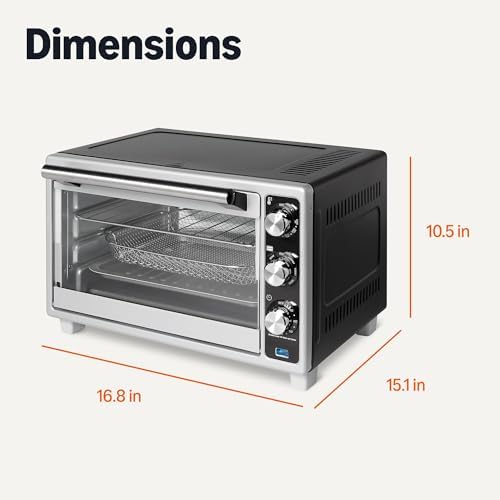 Amazon Basics 6-Slice 23-QT Toaster Oven with Built-In Air Fryer, 7-In-1 Cooking Options, 60-Min Timer & Adjustable Temperature (200℉ - 450℉), With Accessories, 1500W, Stainless Steel, Silver/Gray