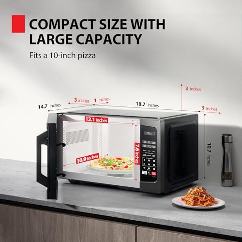 TOSHIBA ML-EM09PA(BS) Small Microwave Oven with 6 Auto Menus, Mute Function & Child Lock, LED Lighting, Perfect for Apartment, 0.9 Cu Ft, 10.6 Inch Removable Turntable, 900W, Black Stainless Steel