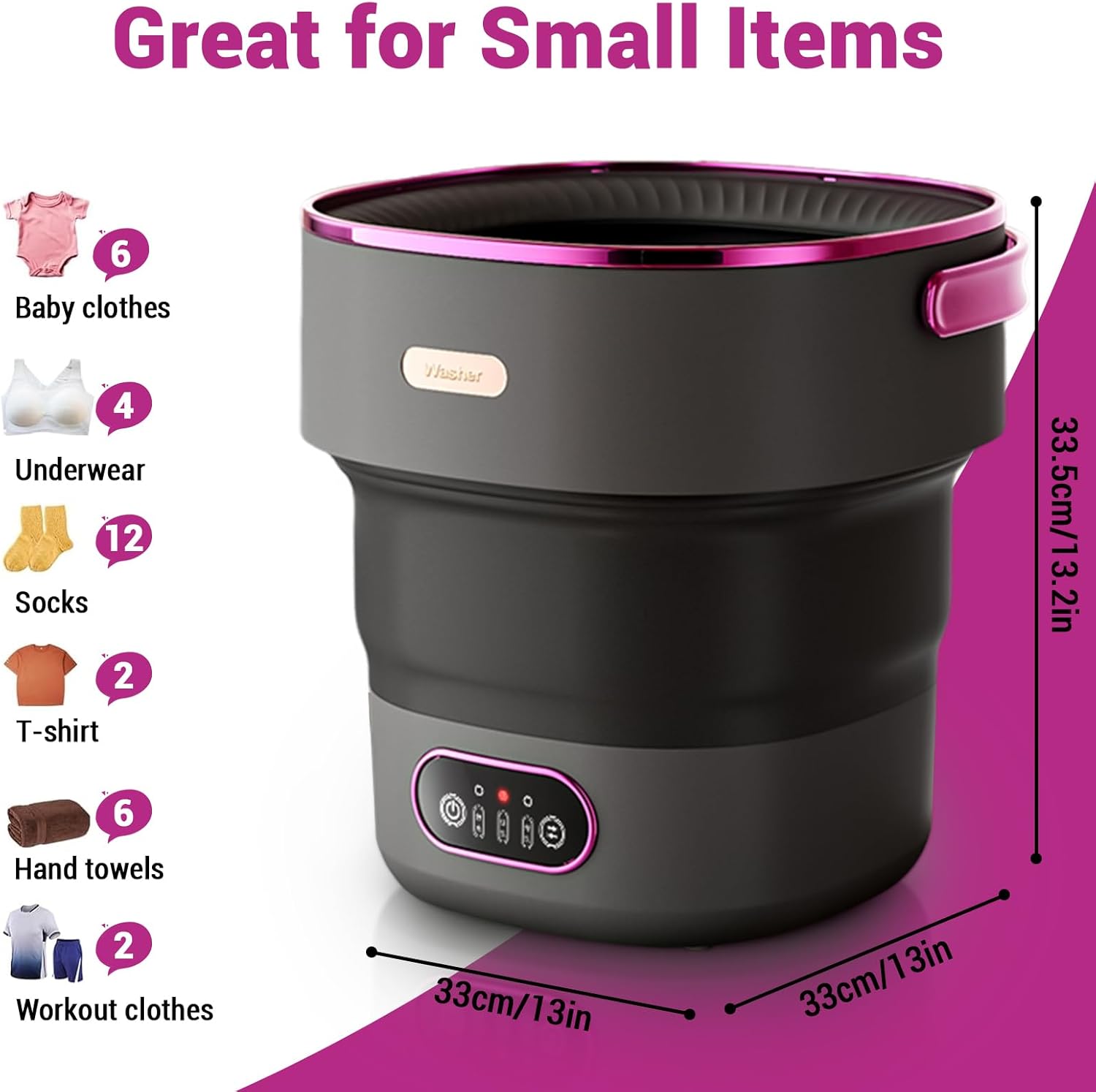 Portable Washing Machine, 13 L Foldable Mini Washer with with 4 Modes and Spin Basket Deep Cleaning of Underwear Baby Clothes and Small Clothes for Apartments Dorm RV Travel Hotel Laundry Black Purple
