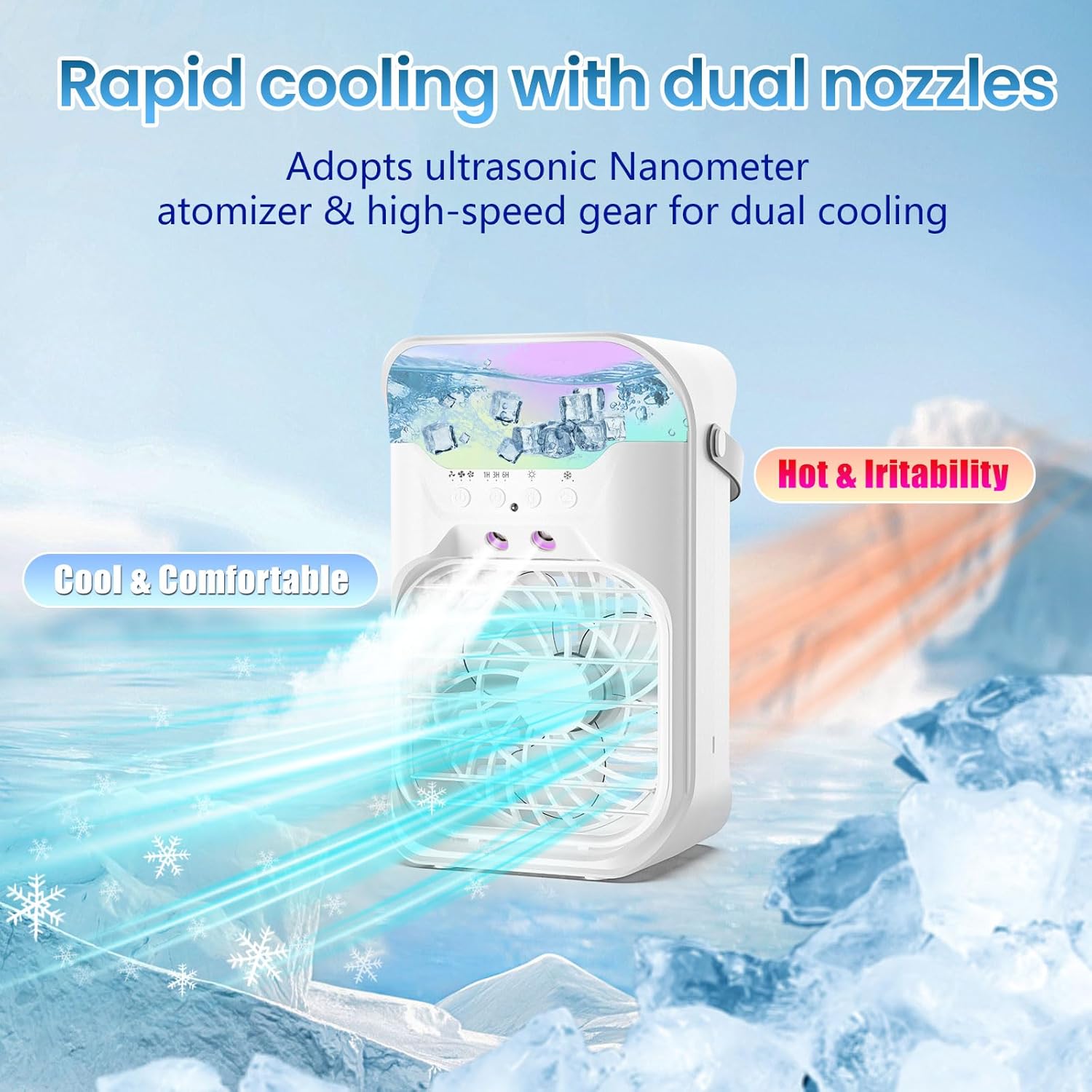 IWENNUAN Portable Air Conditioners, 4 in 1 Portable AC Unit with Remote, 1500ml Water Tank, 3 Speeds, 6H Timer, 2 Spray Mist, 7 Night Light, Personal Mini Air Conditioner for Bedroom, Black