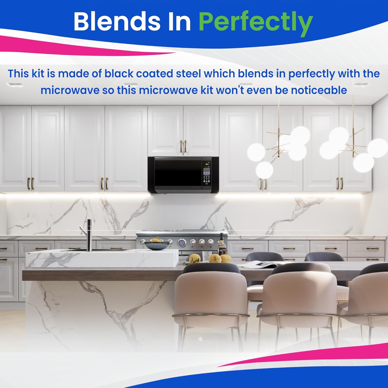 Universal Microwave Trim Kit - Black metal Microwave Filler Kit Fits Most Built In Microwaves- Fills Over the Range Microwave Oven Cabinet Gap - 15.75”D x 10.75”H x 2.95”W