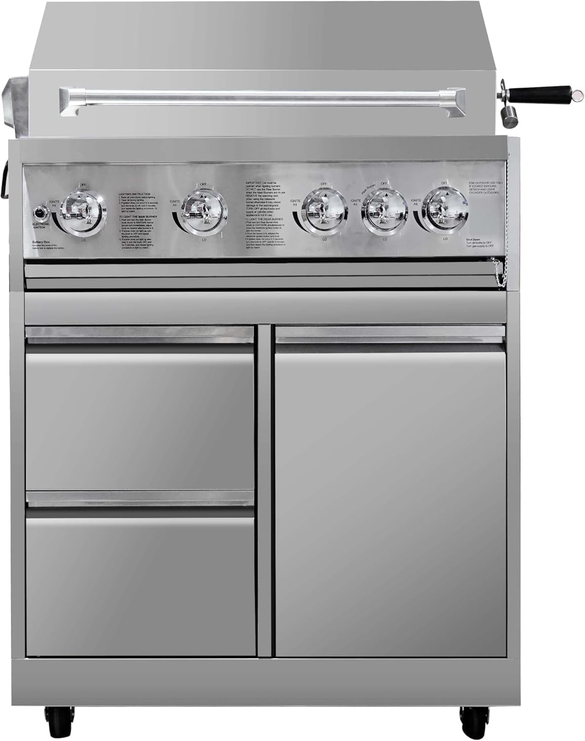 CHETTO C Grills Larger 4-Burner Propane Gas Grills Stainless Steel Cabinet Style with Lid Built in Thermometer Liquid Propane