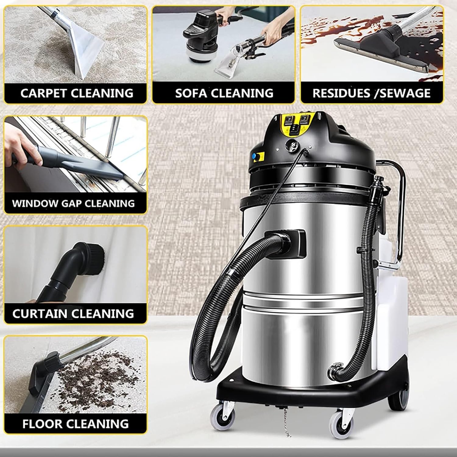 Portable Stainless Steel 3 in 1 Deep Cleaning Extractor Machine for Carpets, Sofas, and Curtains - Household and Commercial Use