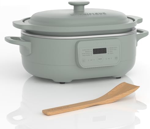 MAGNIFIQUE 4 Quart Programmable Casserole Slow Cooker, 8-in-1 Multi Cooker with Removable Non-Toxic Stoneware Crock, Claypot Slow Cooker, Rice-cooking, Nonstick, Oven Safe Pot to 450°F, Olive