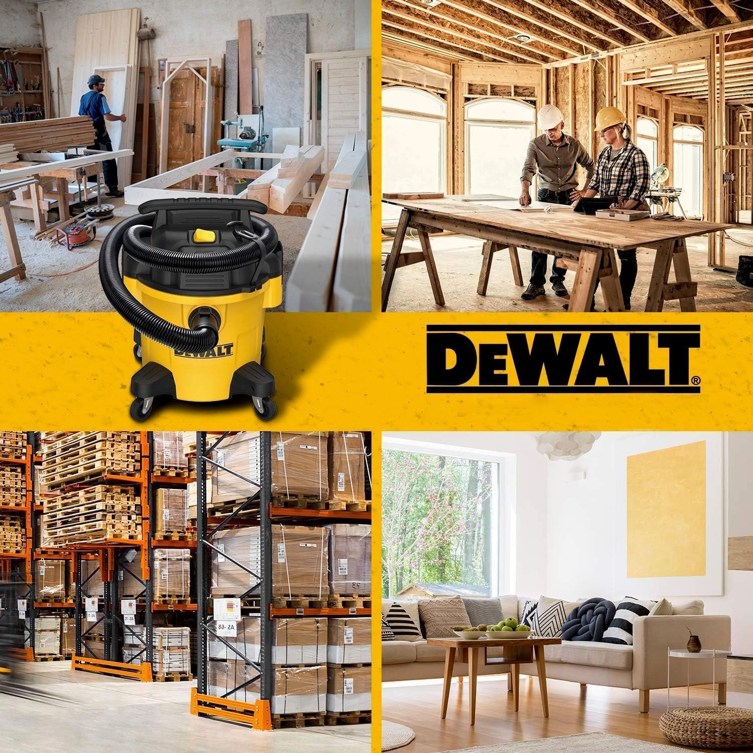 DEWALT 9 Gallon STEALTHSONIC Ultra Quiet Poly Shop Vacuum Wet/Dry, DXV09P-QTA Noise Reduction Vac for Shop, Heavy Duty Shop Vacuum for