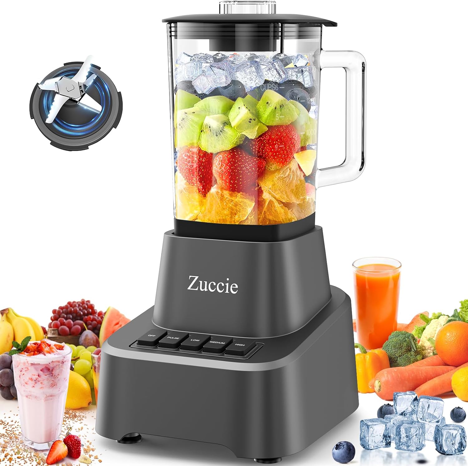 Blender for Shakes and Smoothies With 54oz Glass Jar, 4 Speed Settings, Countertop Blender for Frozen Fruit Drinks, Smoothies, Sauces, 750 Watts