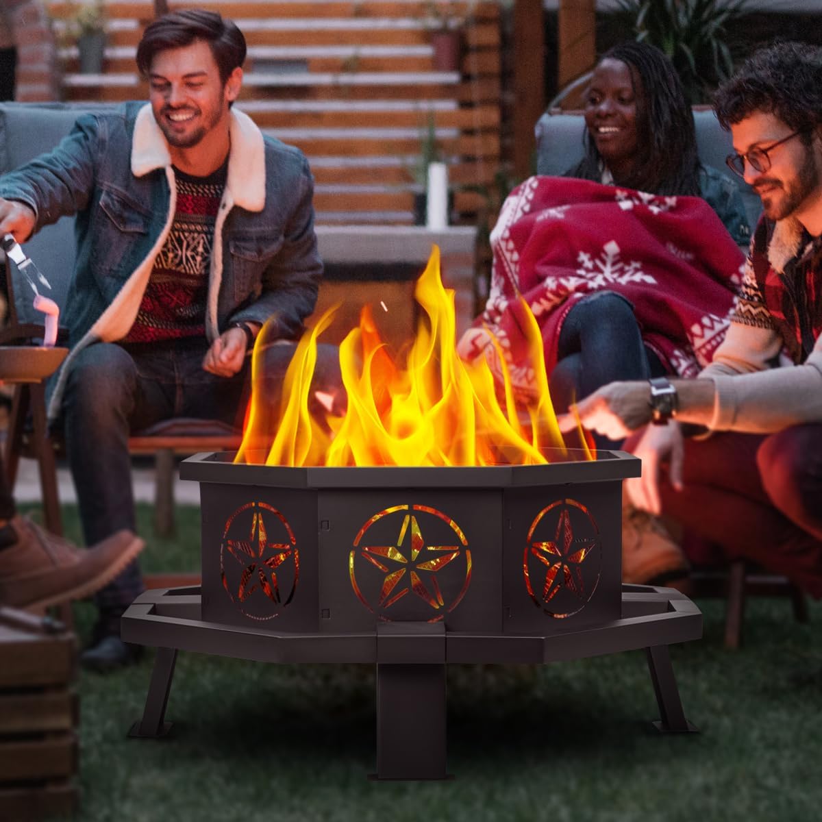 35 Inch Octagonal Fire Pit,Outdoor Fire Pit,Wood Burning Firepit for Bonfire,Firepits for Outside,Camping, Backyard, Patio,Bonfire,Garden