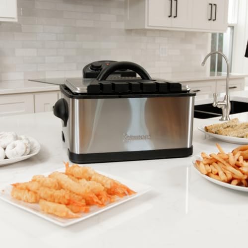 Kenmore Electric Deep Fryer - Grease & Odor Filtration, Simple Temperature Control, Eléctrica Freidoras For Home Use, 3 Baskets For Frying French Fries, Chicken Wing, 4 Liter Capacity Stainless Steel