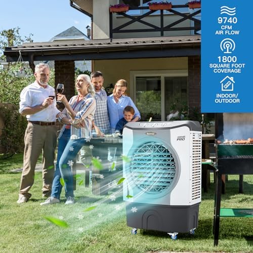 MEDIMALL Swamp Cooler, 4-in-1 Evaporative Air Cooler with 100° Oscillation, 12 Gal Water Tank, 3 Wind Speeds, Windowless Portable Air Conditioner for Garage, Warehouse, Outdoor Use, Grey