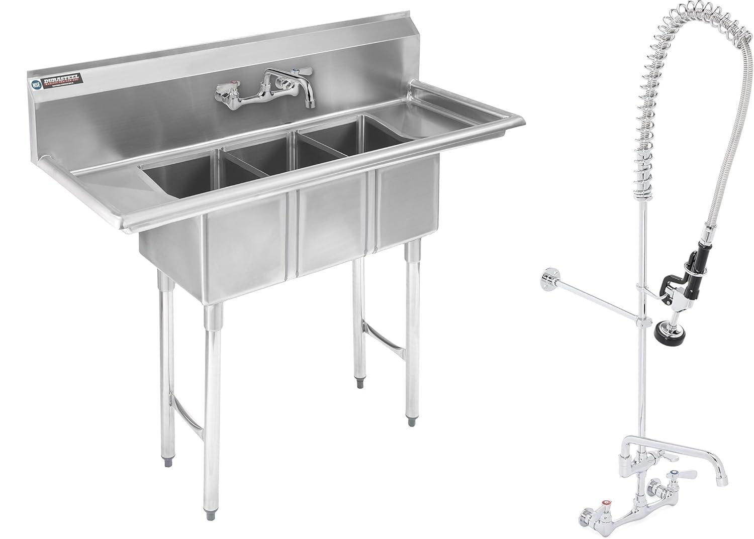 DuraSteel 3-Compartment Stainless Steel Sink with Faucet - NSF Certified, 15