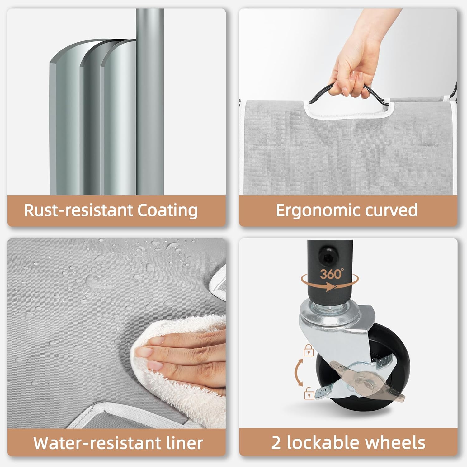 STORAGE MANIAC Laundry Sorter with Hanging Bar, Portable, Removable Laundry Hamper Cart with Heavy Duty Rolling Lockable Wheels and Removable Bags, Rolling Laundry Basket Organizer 181L, 4 Section