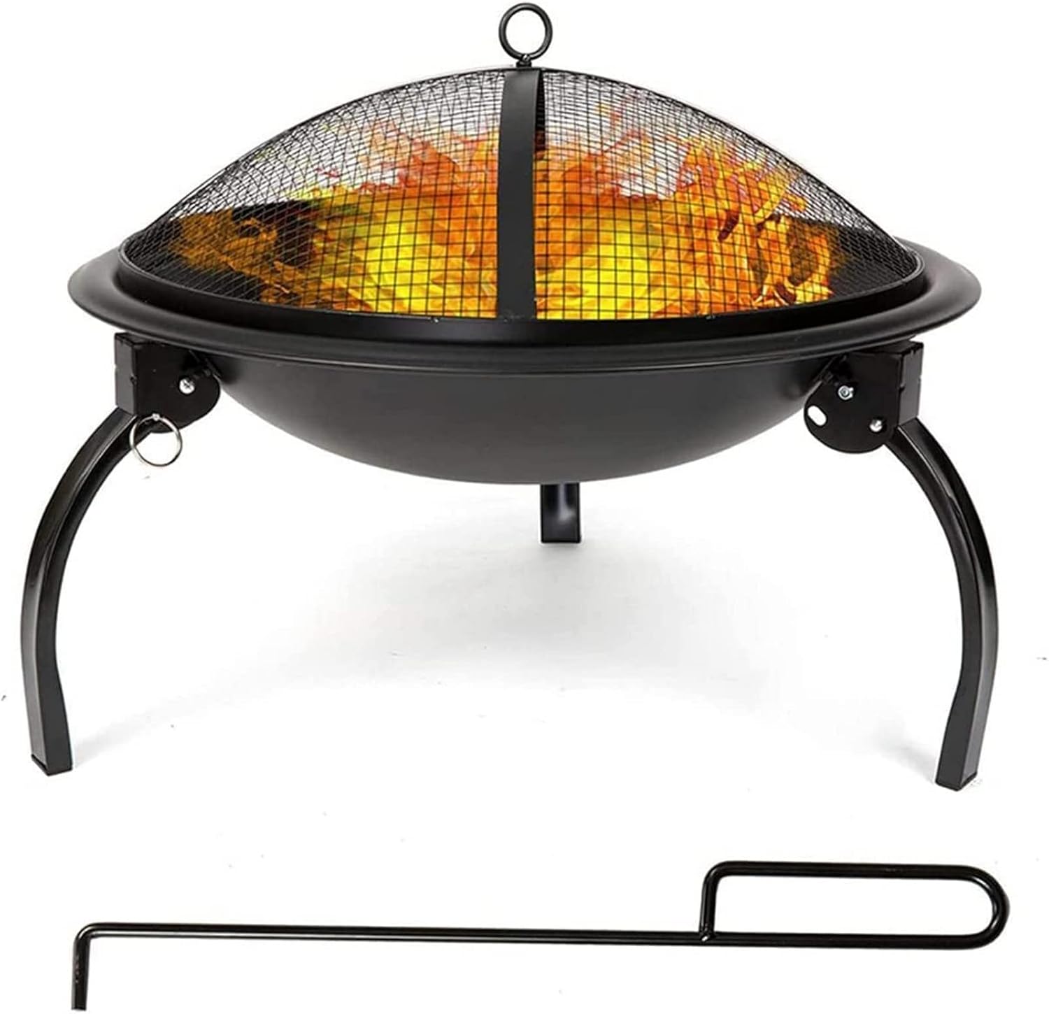 Fire Pit Fire Pit, 21'' Outdoor Patio Steel Fire Pit Wood Burning BBQ Grill Firepit Bowl with Round Mesh Spark Screen Cover Fire Poker