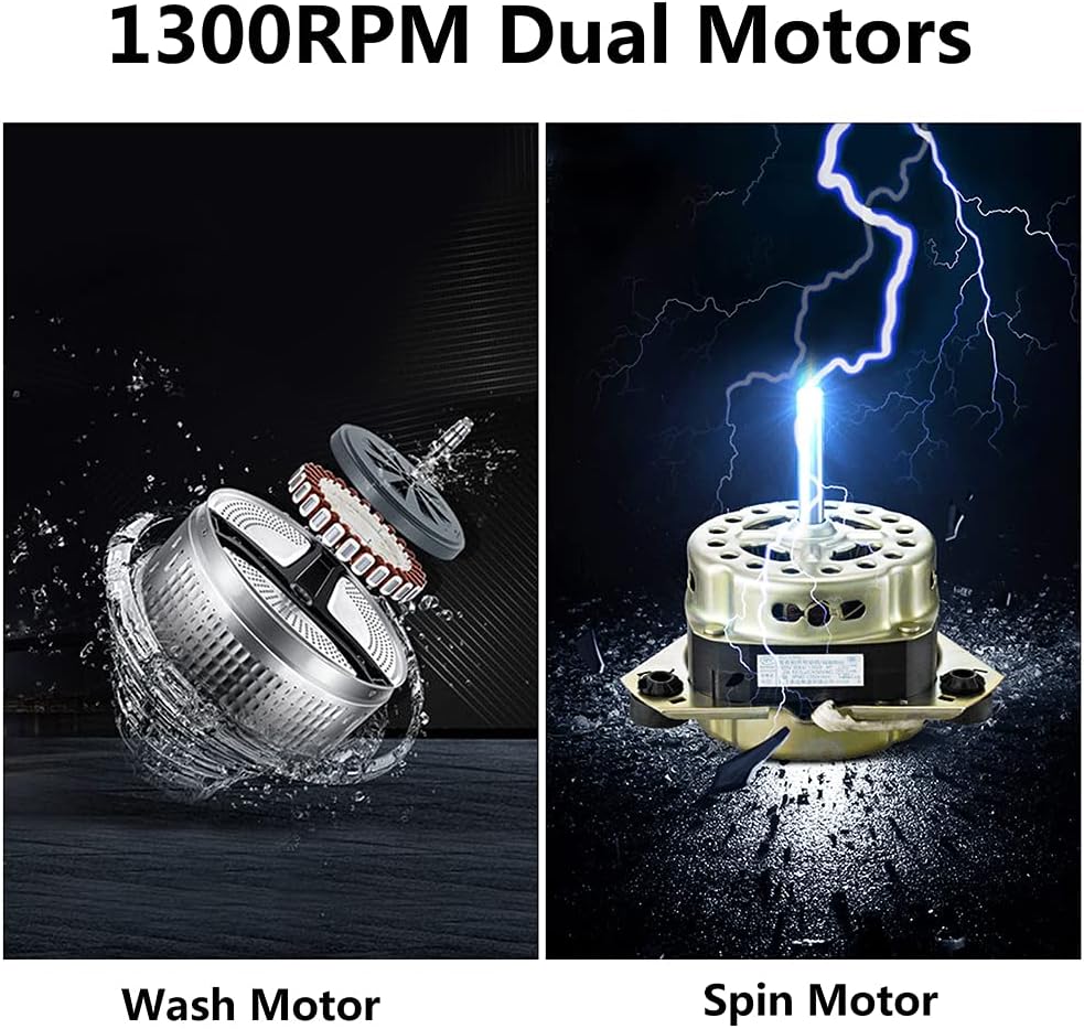 2-in-1Portable Washing Machine, 14.3 lbs Capacity Twin Tub 7.7 lbs Washer and 6.6 lbs Spinner with Control Knobs, Timer Function, Drain Pump, Compact Laundry washer for Home Dorm Apartment RV, Grey