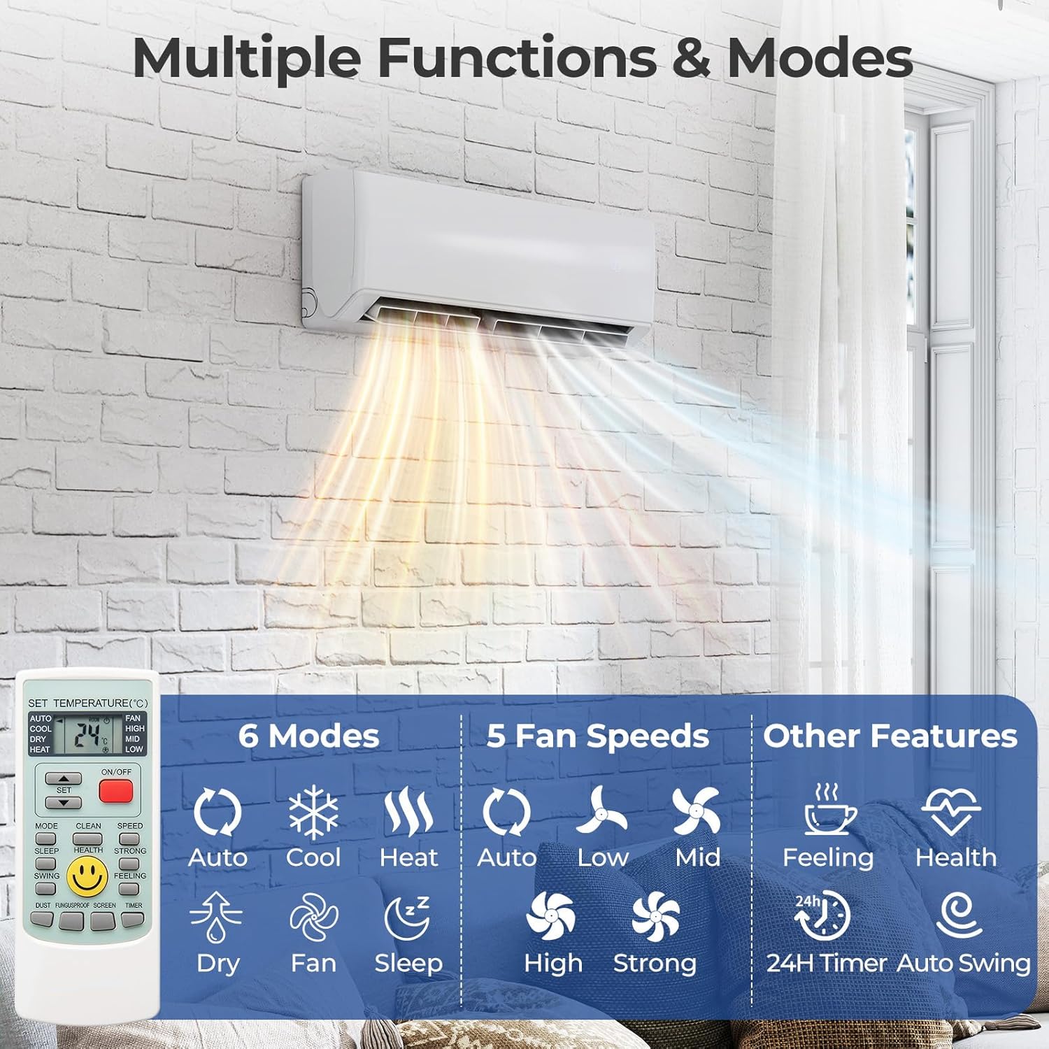 SIMOE 36000 BTU Dual 2 Zone, 208-230V, Mini Split Air Conditioner, 23 SEER2 12,000 BTU+ 12,000 BTU, Wifi-Enabled Ductless, Multi Zones Mini Split AC Heat Pump Full Set, Installation Kit