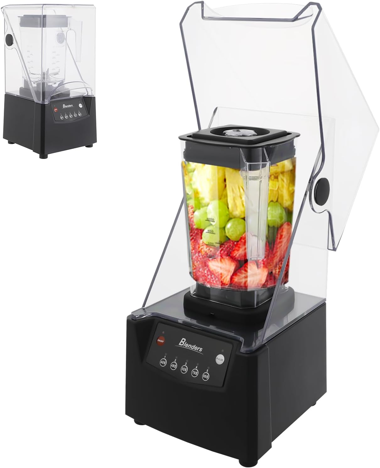 Commercial Blender, 1.8L 23000r/min Soundproof Smoothie Machine with Shield Quiet Sound Enclosure 110V 2600W for Fruit Shakes, Vegetable Shakes, Fruit Juices