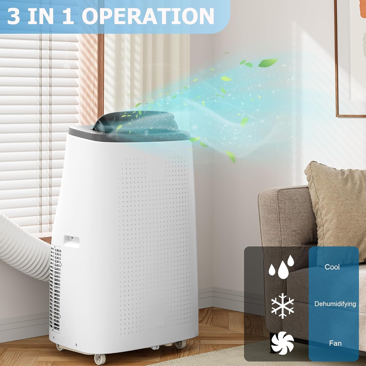 14000 BTU Portable Air Conditioner for Rooms Up to 700 Sq.Ft - 3-In-1 Cooling, Dehumidifier & Fan With Remote Control, Easy-Move Wheels, Window Ventilation Kit (Grey Cover)